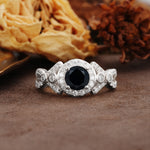 Unique, Luxurious, and Vintage 4-Prong Round Cut Black Onyx Engagement Ring - Additional view