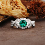 Unique, Luxurious, and Vintage 4-Prong Round Cut Emerald Engagement Ring - Additional view
