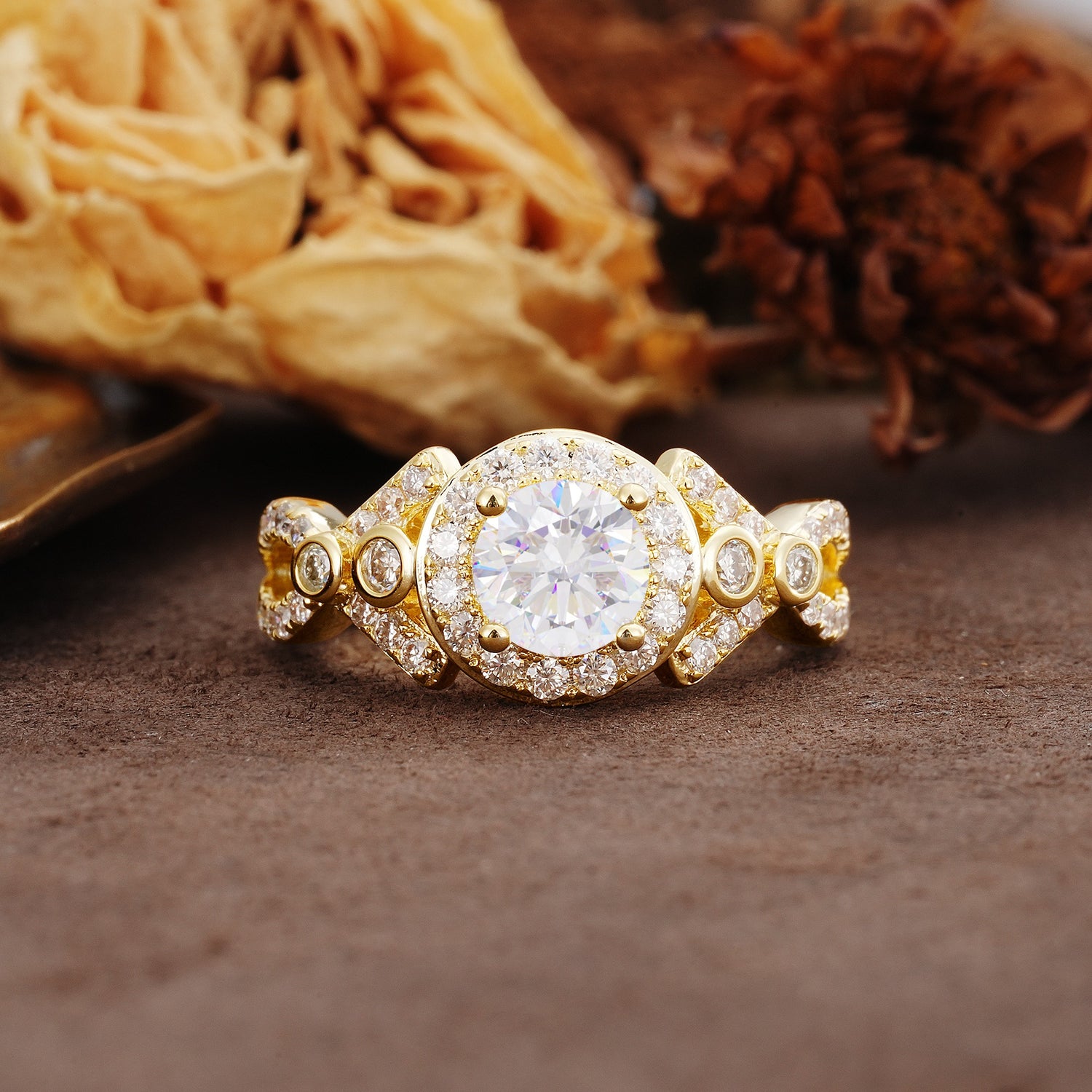 Unique, Luxurious, and Vintage 4-Prong Round Cut Moissanite Engagement Ring - Additional view