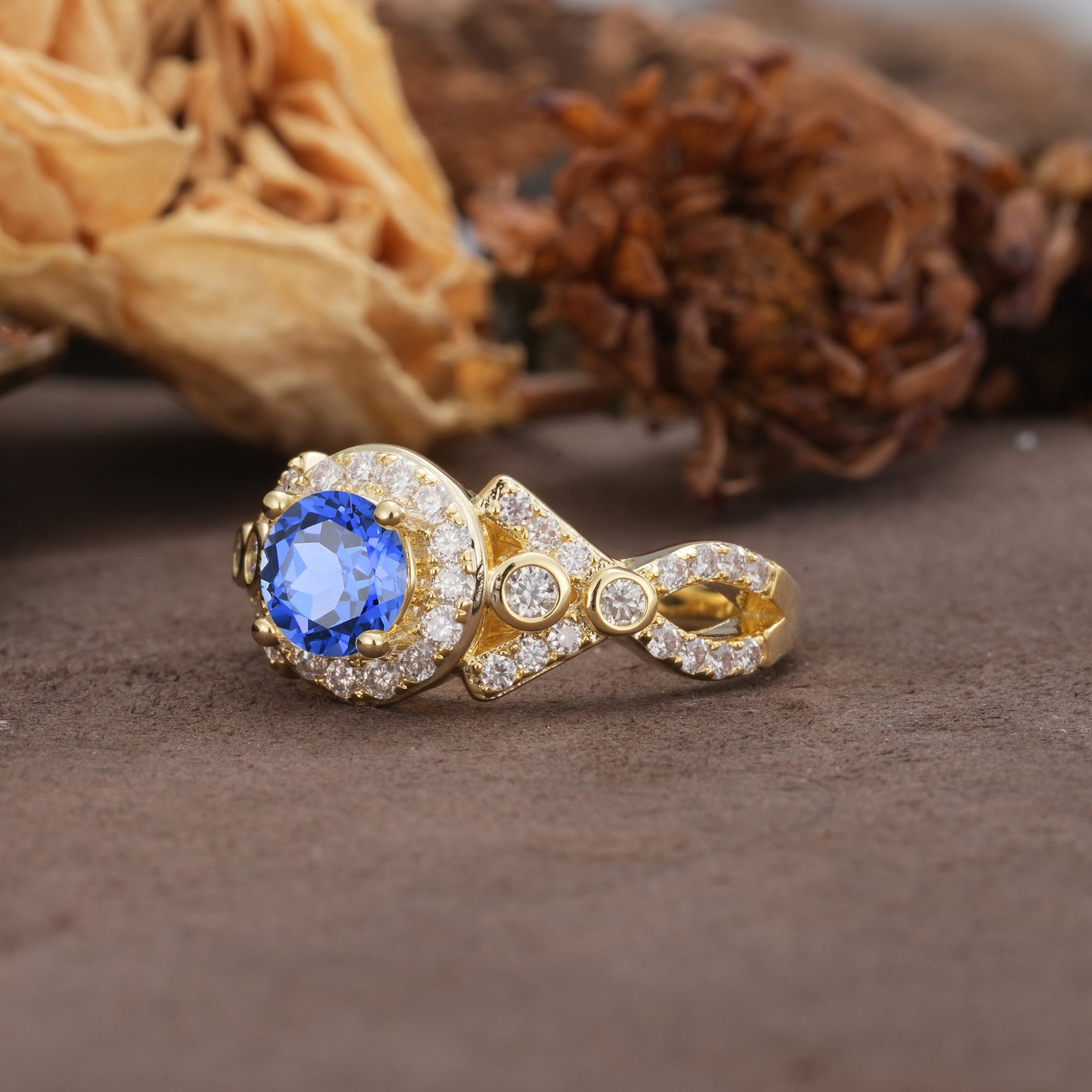 Unique, Luxurious, and Vintage 4-Prong Round Cut Sapphire Engagement Ring - Additional view