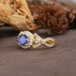 Unique, Luxurious, and Vintage 4-Prong Round Cut Tanzanite Engagement Ring - Additional view