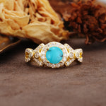Unique, Luxurious, and Vintage 4-Prong Round Cut Turquoise Engagement Ring - Additional view