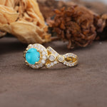 Unique, Luxurious, and Vintage 4-Prong Round Cut Turquoise Engagement Ring - Additional view