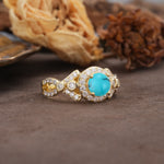 Unique, Luxurious, and Vintage 4-Prong Round Cut Turquoise Engagement Ring - Additional view