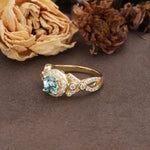 Unique, Luxurious, and Vintage 4-Prong Round Cut Moss Agate Engagement Ring - Additional view