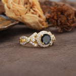 Unique, Luxurious, and Vintage 4-Prong Round Cut Black Onyx Engagement Ring - Additional view