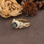 Unique, Luxurious, and Vintage 4-Prong Round Cut Black Onyx Engagement Ring - Additional view