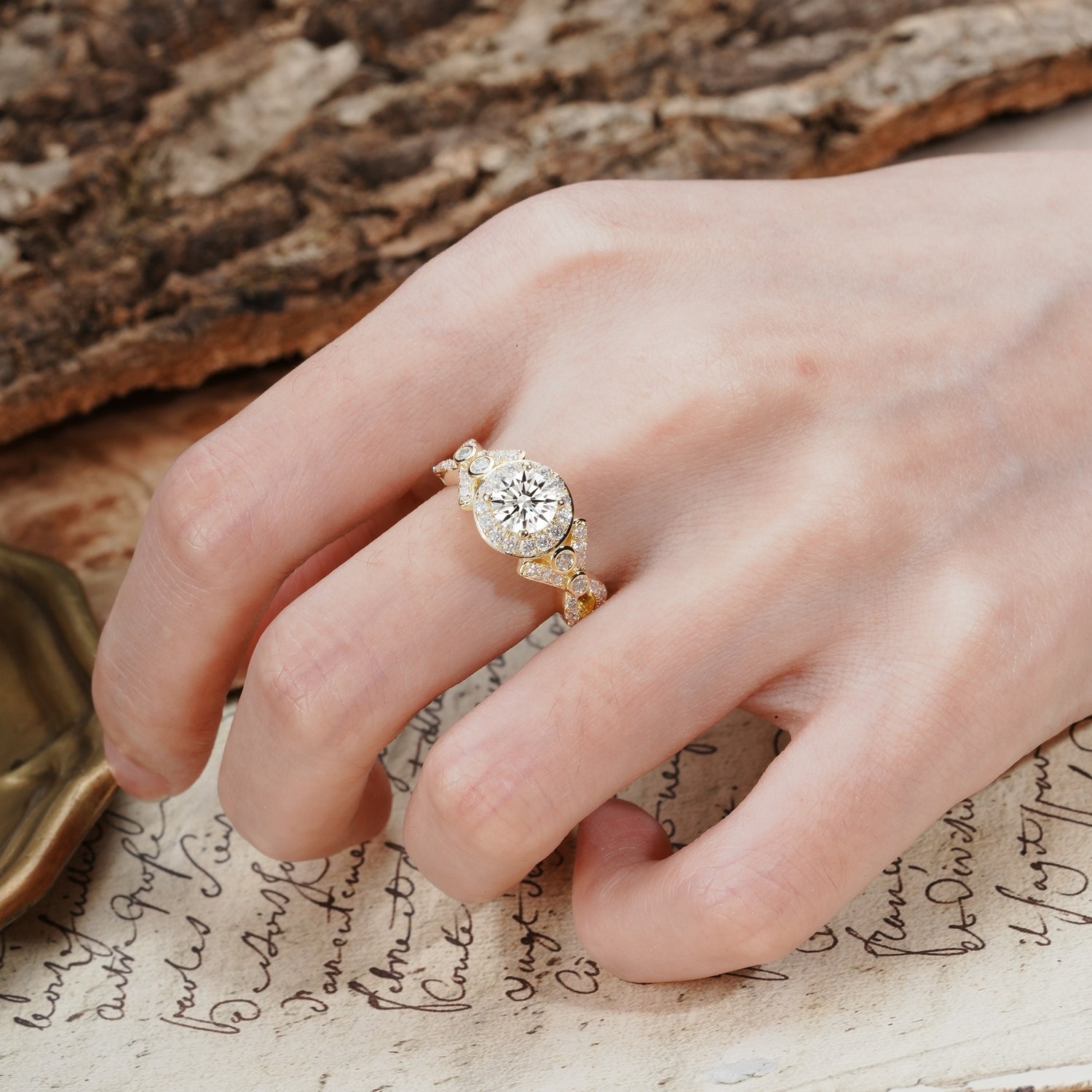 Unique, Luxurious, and Vintage 4-Prong Round Cut Lab Diamond Engagement Ring - Additional view