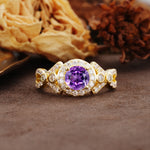 Unique, Luxurious, and Vintage 4-Prong Round Cut Amethyst Engagement Ring - Additional view