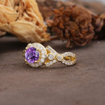 Unique, Luxurious, and Vintage 4-Prong Round Cut Amethyst Engagement Ring - Additional view