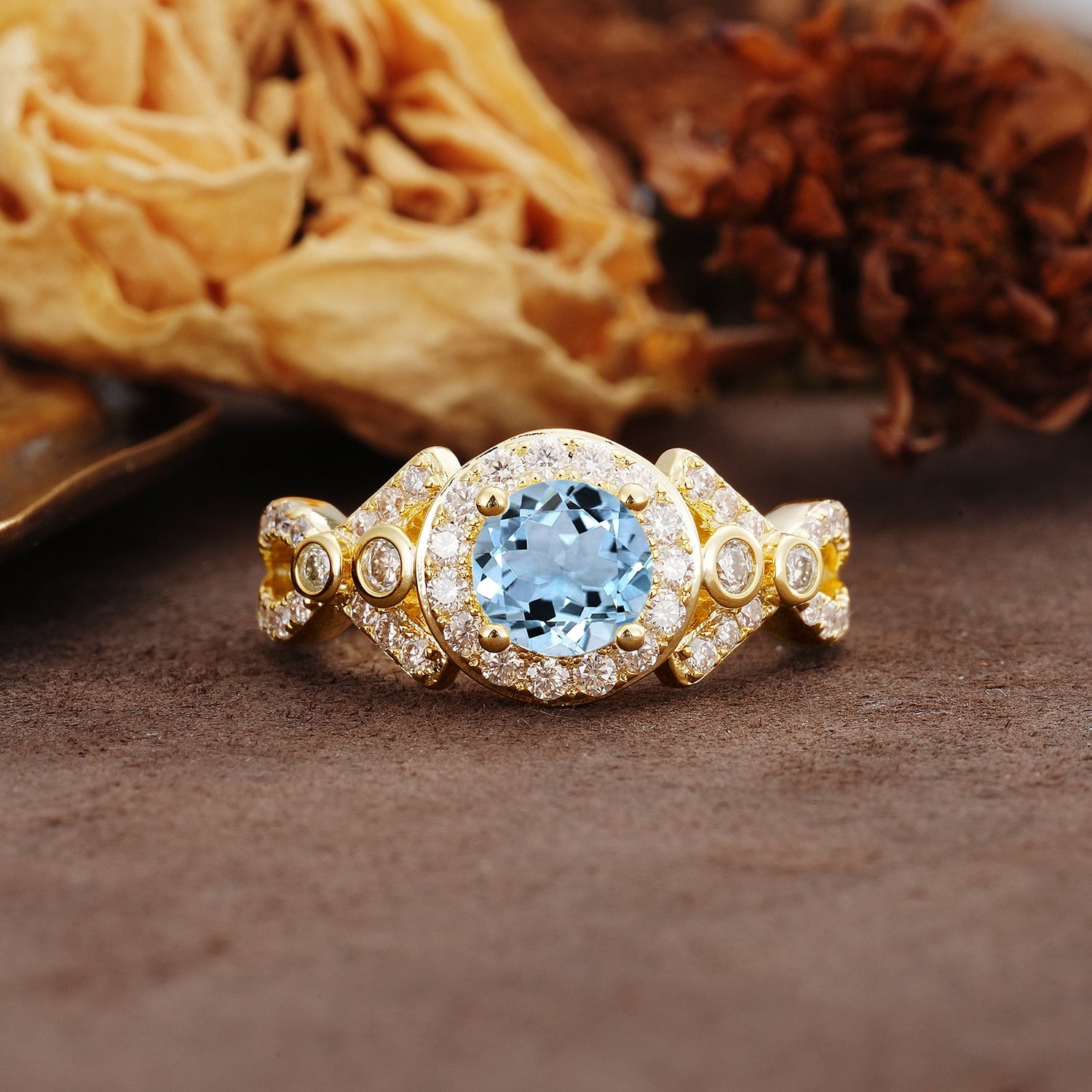 Unique, Luxurious, and Vintage 4-Prong Round Cut Aquamarine Engagement Ring