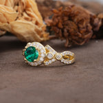 Unique, Luxurious, and Vintage 4-Prong Round Cut Emerald Engagement Ring - Additional view