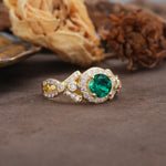 Unique, Luxurious, and Vintage 4-Prong Round Cut Emerald Engagement Ring - Additional view