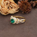 Unique, Luxurious, and Vintage 4-Prong Round Cut Emerald Engagement Ring - Additional view