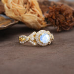 Unique, Luxurious, and Vintage 4-Prong Round Cut Moonstone Engagement Ring - Additional view
