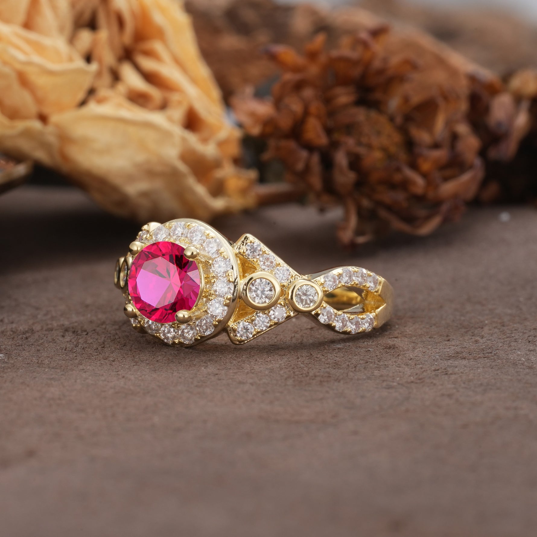 Unique, Luxurious, and Vintage 4-Prong Round Cut Ruby Engagement Ring - Additional view