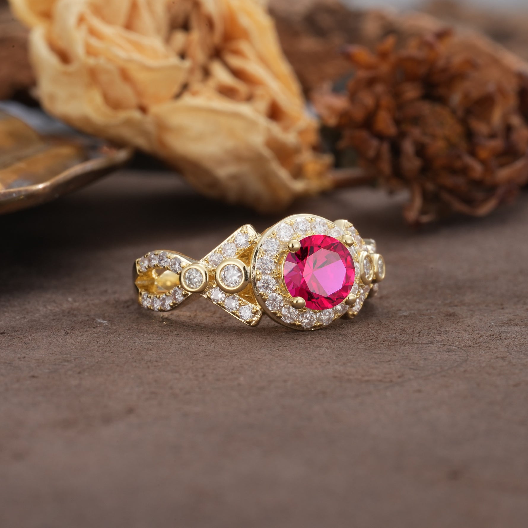 Unique, Luxurious, and Vintage 4-Prong Round Cut Ruby Engagement Ring - Additional view