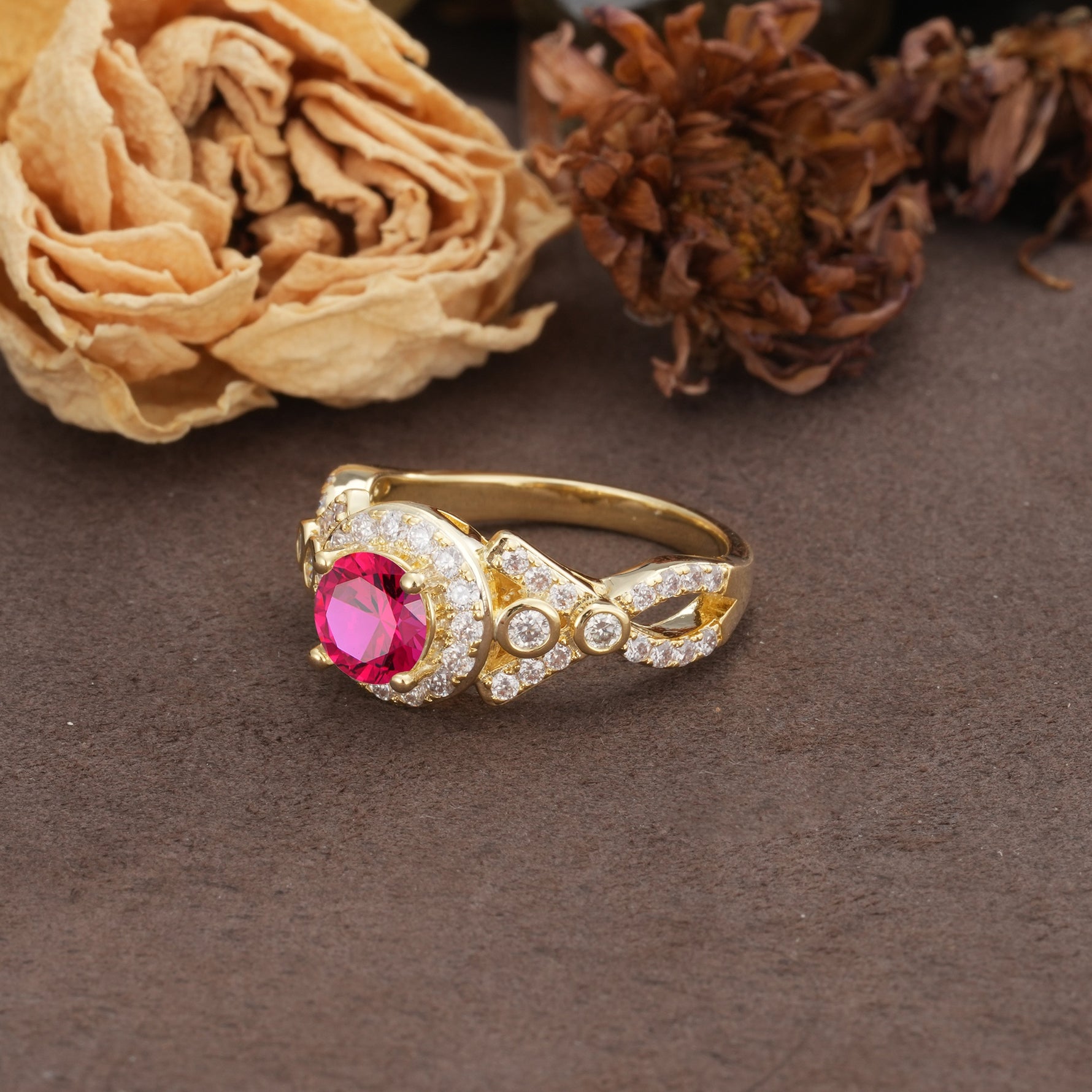 Unique, Luxurious, and Vintage 4-Prong Round Cut Ruby Engagement Ring - Additional view