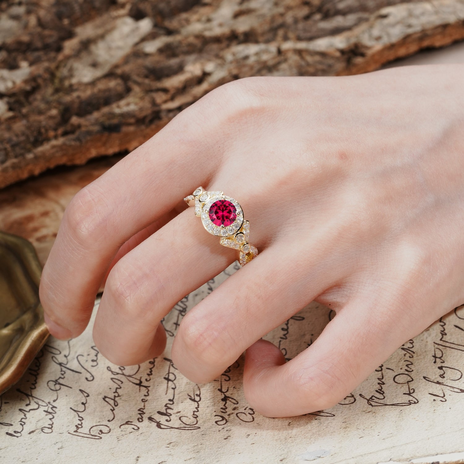 Unique, Luxurious, and Vintage 4-Prong Round Cut Ruby Engagement Ring - Additional view