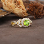 Unique, Luxurious, and Vintage 4-Prong Round Cut Peridot Engagement Ring - Additional view