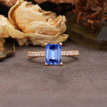 Unique, Minimalist 4-Prong Emerald Cut Sapphire Engagement Ring - Additional view