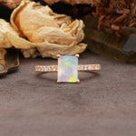 Unique, Minimalist 4-Prong Emerald Cut Fire Opal Engagement Ring - Additional view