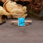 Unique, Minimalist 4-Prong Emerald Cut Turquoise Engagement Ring - Additional view