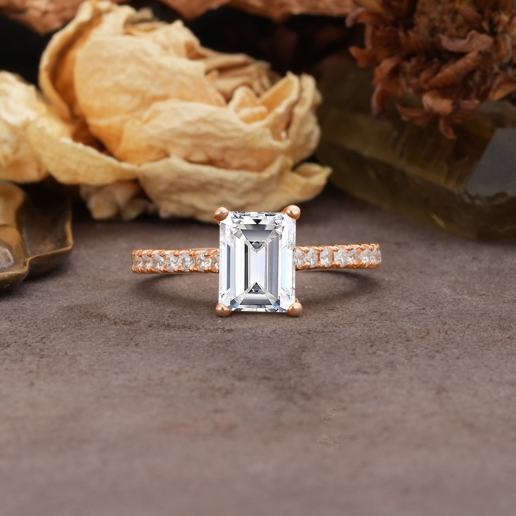 Unique, Minimalist 4-Prong Emerald Cut Lab Diamond Engagement Ring - Additional view