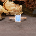 Unique, Minimalist 4-Prong Emerald Cut Moonstone Engagement Ring - Additional view