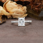 Unique, Minimalist 4-Prong Emerald Cut Moissanite Engagement Ring - Additional view