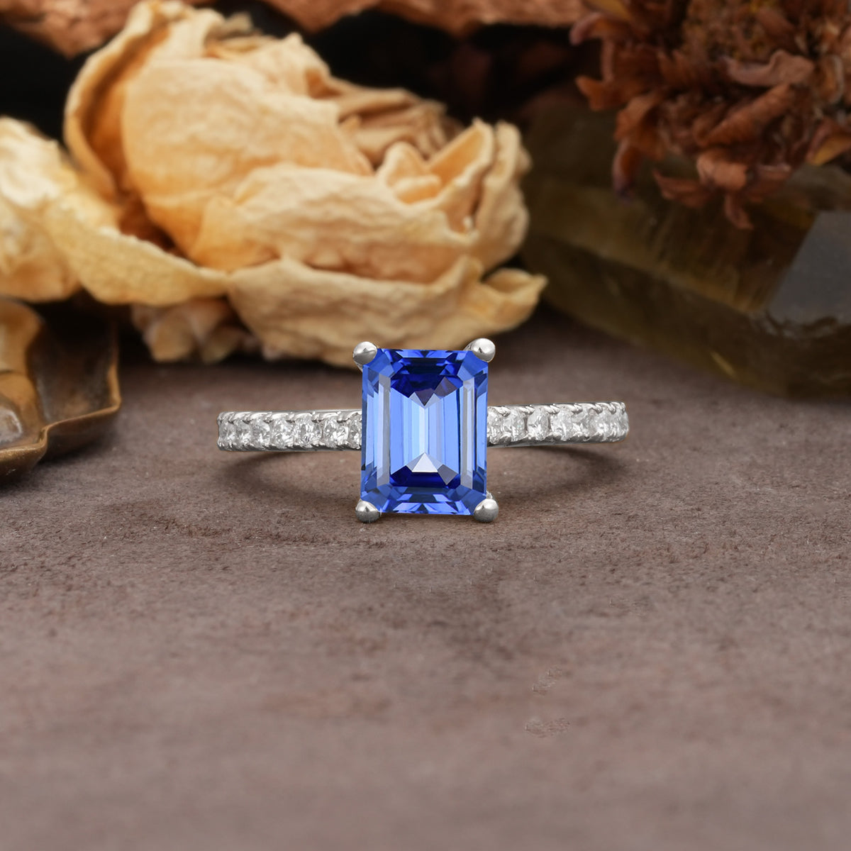 Unique, Minimalist 4-Prong Emerald Cut Sapphire Engagement Ring - Additional view