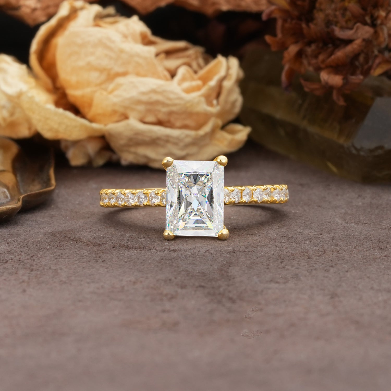 Unique, Minimalist 4-Prong Emerald Cut Moissanite Engagement Ring - Additional view