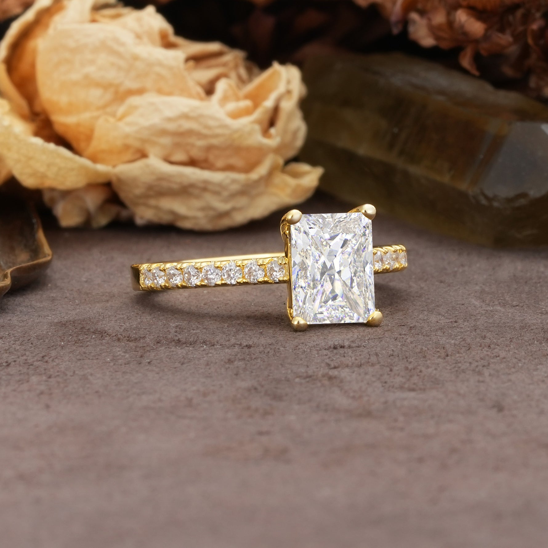 Unique, Minimalist 4-Prong Emerald Cut Moissanite Engagement Ring - Additional view