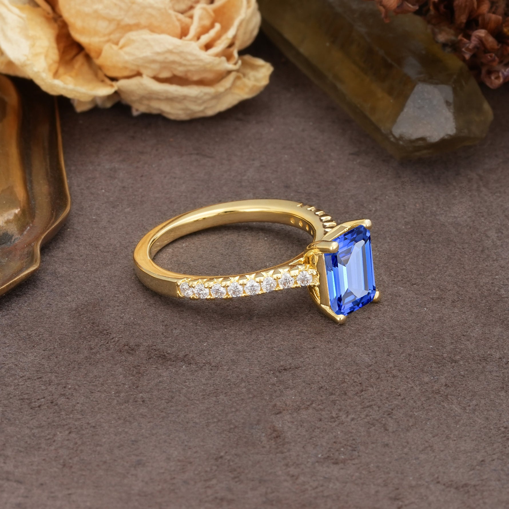 Unique, Minimalist 4-Prong Emerald Cut Sapphire Engagement Ring - Additional view
