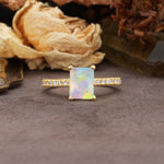Unique, Minimalist 4-Prong Emerald Cut Fire Opal Engagement Ring - Additional view