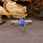 Unique, Minimalist 4-Prong Emerald Cut Tanzanite Engagement Ring - Additional view