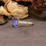 Unique, Minimalist 4-Prong Emerald Cut Tanzanite Engagement Ring - Additional view