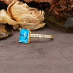 Unique, Minimalist 4-Prong Emerald Cut Turquoise Engagement Ring - Additional view