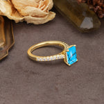 Unique, Minimalist 4-Prong Emerald Cut Turquoise Engagement Ring - Additional view