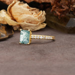 Unique, Minimalist 4-Prong Emerald Cut Moss Agate Engagement Ring - Additional view
