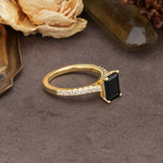 Unique, Minimalist 4-Prong Emerald Cut Black Onyx Engagement Ring - Additional view