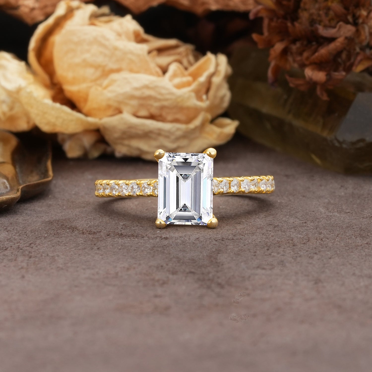 Unique, Minimalist 4-Prong Emerald Cut Lab Diamond Engagement Ring - Additional view