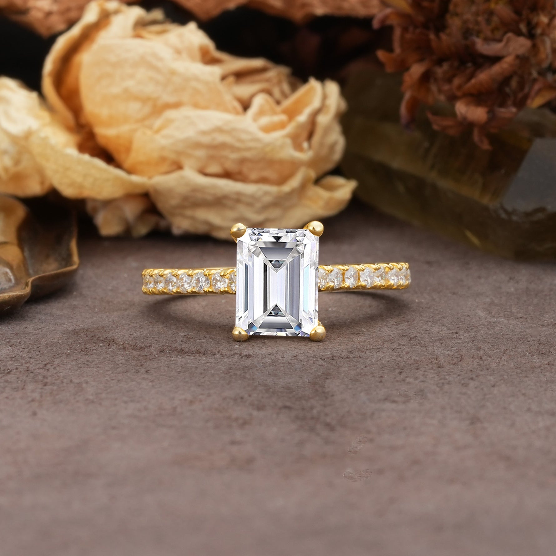 Unique, Minimalist 4-Prong Emerald Cut Lab Diamond Engagement Ring - Additional view