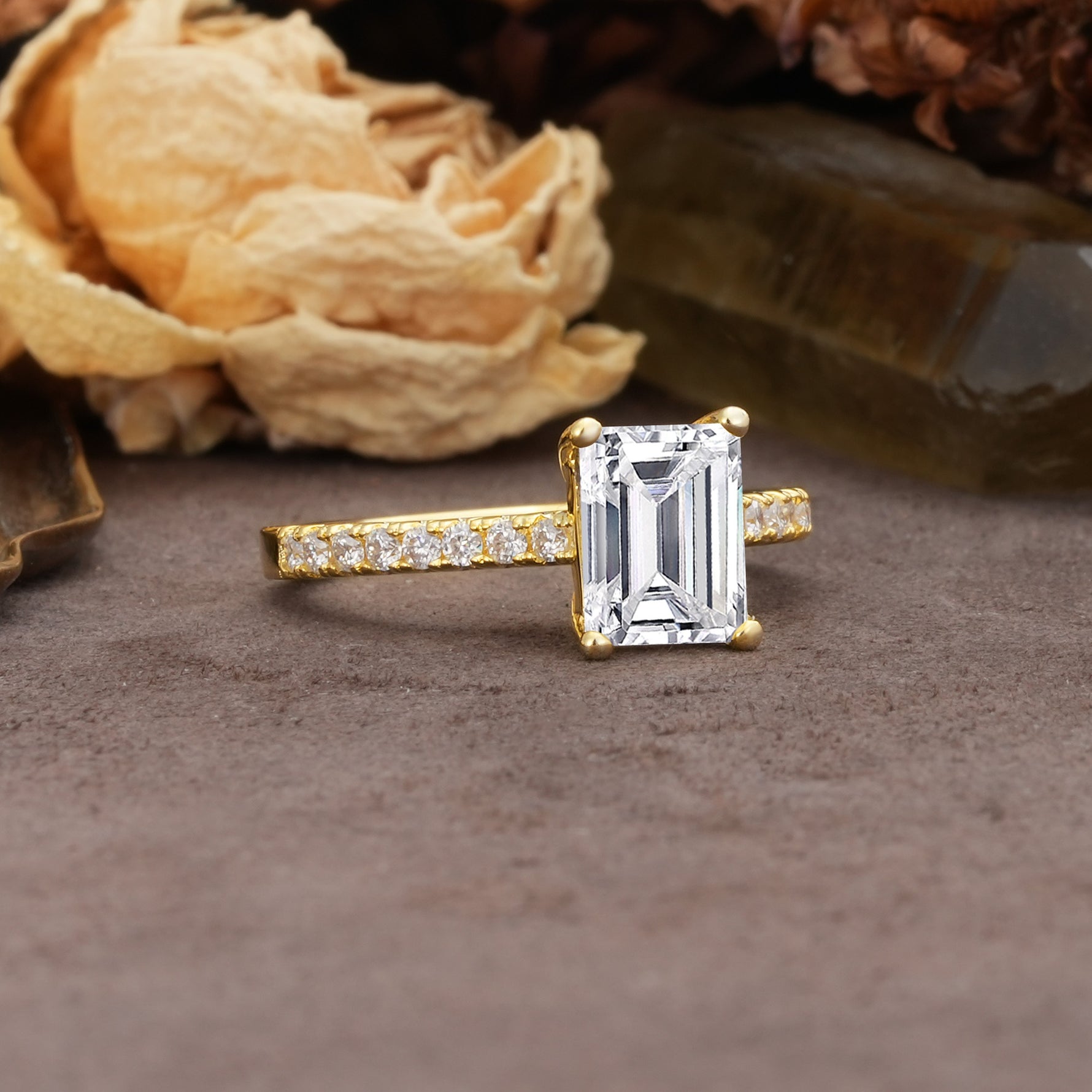 Unique, Minimalist 4-Prong Emerald Cut Lab Diamond Engagement Ring - Additional view
