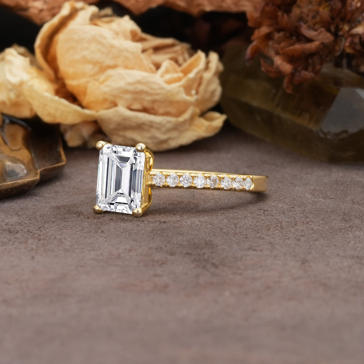 Unique, Minimalist 4-Prong Emerald Cut Lab Diamond Engagement Ring - Additional view