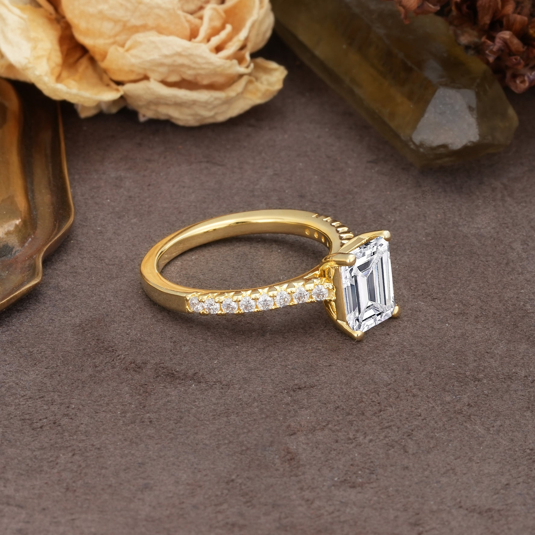 Unique, Minimalist 4-Prong Emerald Cut Lab Diamond Engagement Ring - Additional view