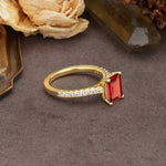 Unique, Minimalist 4-Prong Emerald Cut Garnet Engagement Ring - Additional view