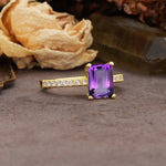Unique, Minimalist 4-Prong Emerald Cut Amethyst Engagement Ring - Additional view