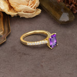 Unique, Minimalist 4-Prong Emerald Cut Amethyst Engagement Ring - Additional view