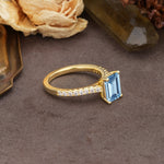Unique, Minimalist 4-Prong Emerald Cut Aquamarine Engagement Ring - Additional view